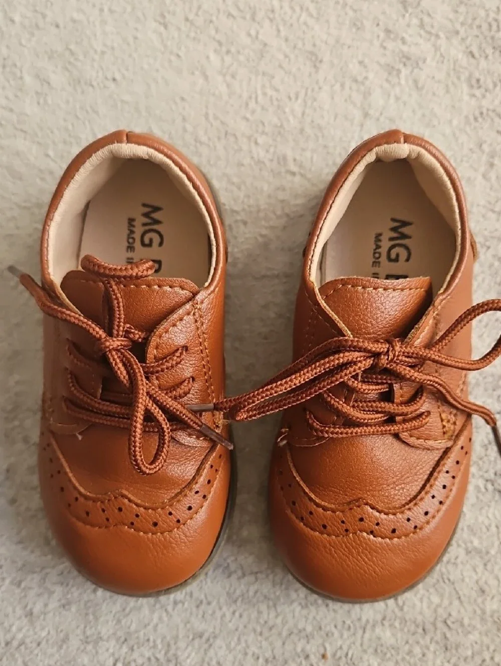 Toddler Tan Wingtip Lace-Up Dress Shoes